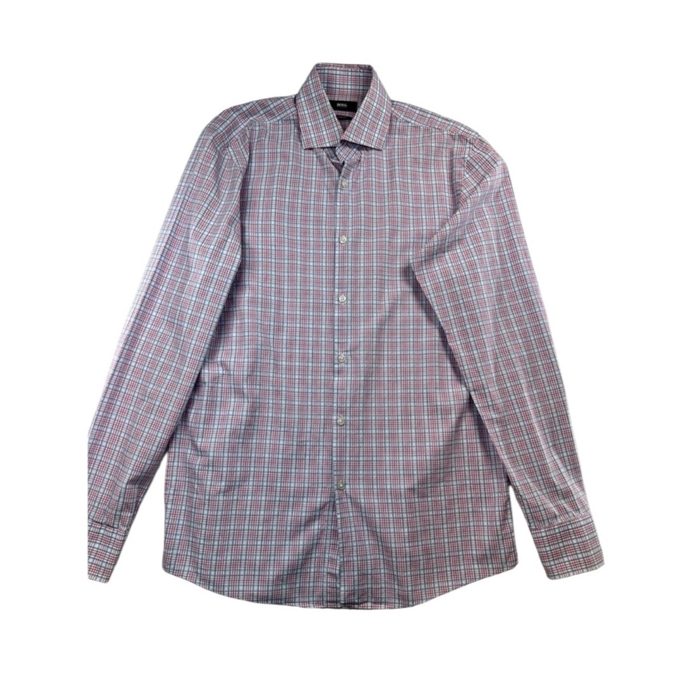Hugo Boss Men's Sharp Fit Cotton‎ Dress Shirt Plum & White Striped 32/33